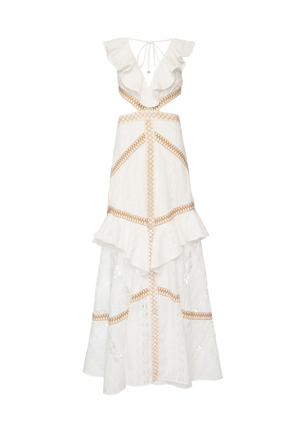 Vestido longo entremeio light laise off white