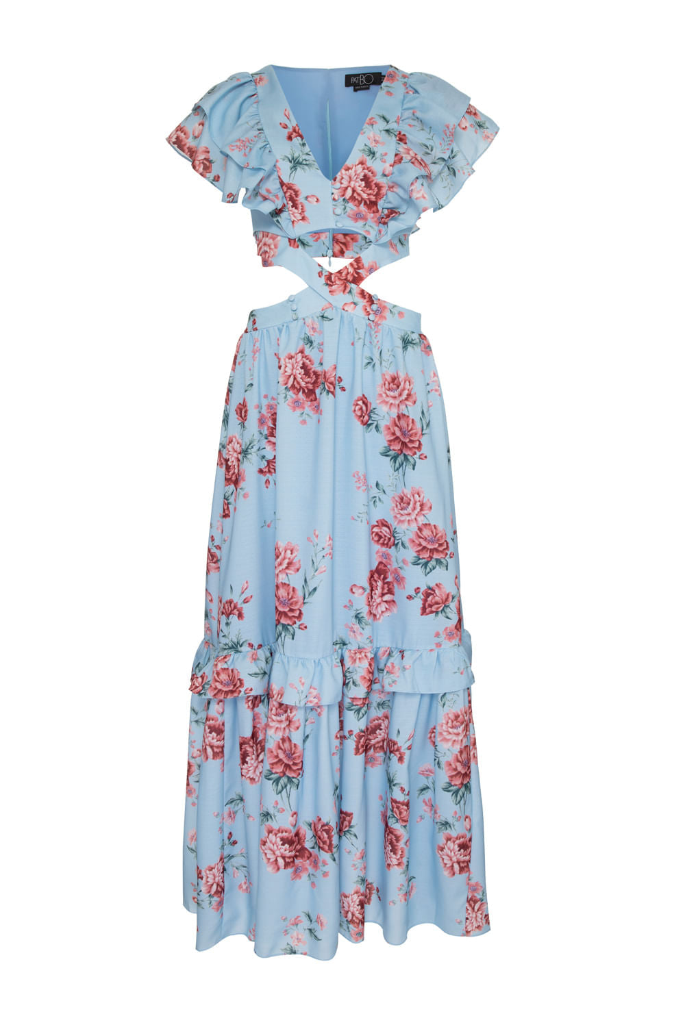 VESTIDO LONGO BABADO FLORAL OLGA AZUL