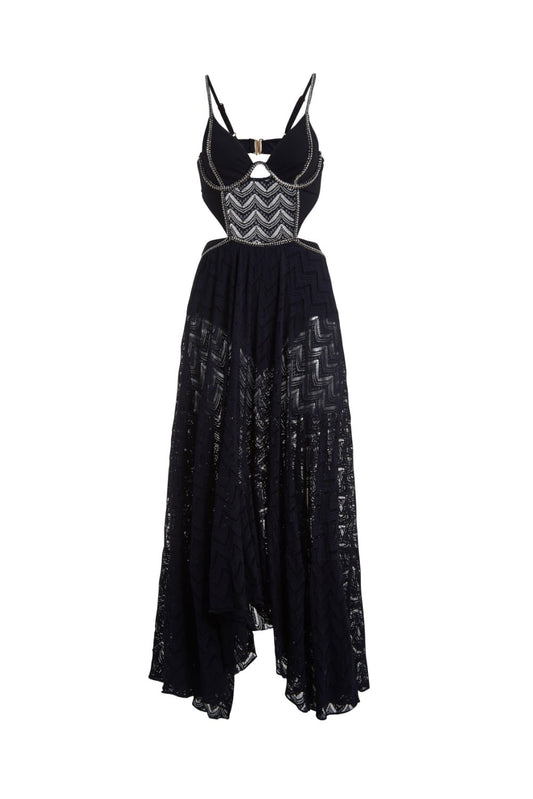 VESTIDO LONGO TELA ASSIMÉTRICO  PRETO