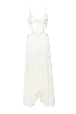 VESTIDO LONGO TELA ASSIMÉTRICO  OFF WHITE