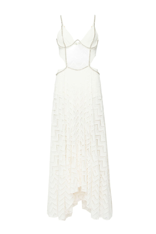 VESTIDO LONGO TELA ASSIMÉTRICO  OFF WHITE