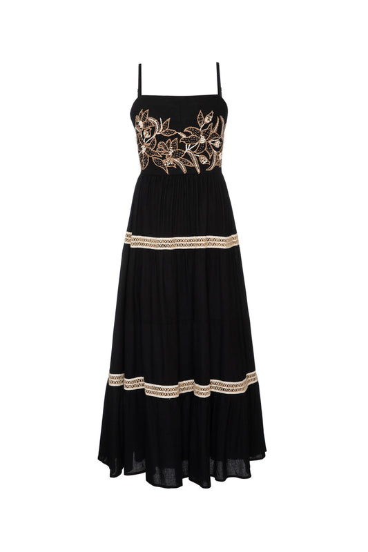 VESTIDO MÍDI ENTREMEIO SCAPE PRETO