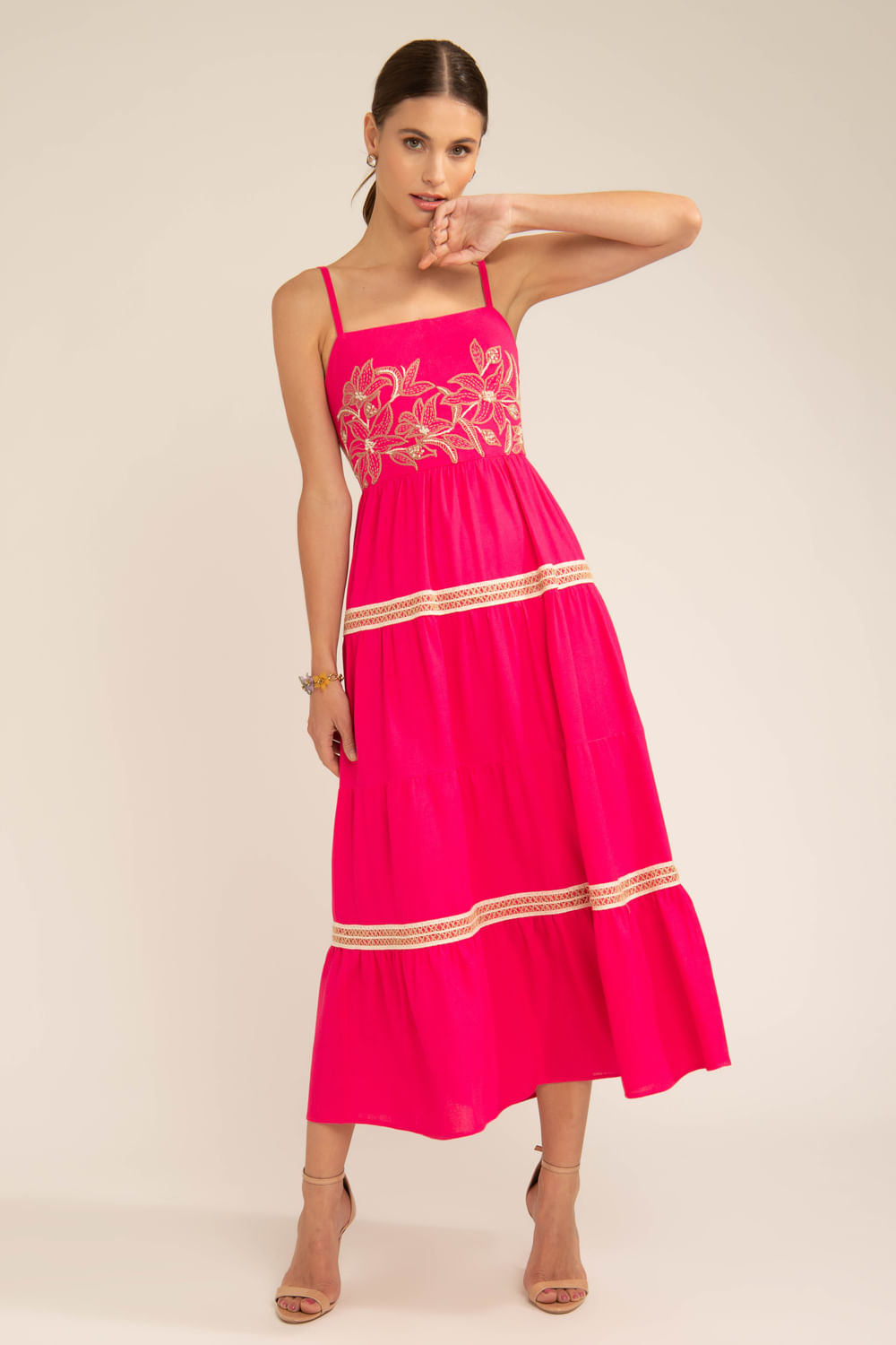 Vestido mídi entremeio scape pink