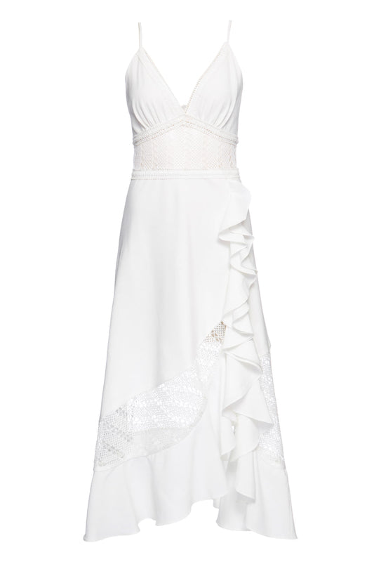 VESTIDO MÍDI BABADO LATERAL OFF WHITE