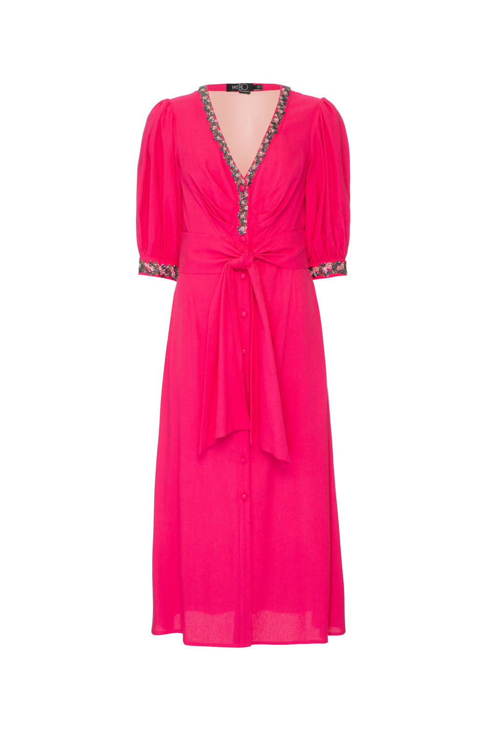 Vestido mídi bordado scape pink