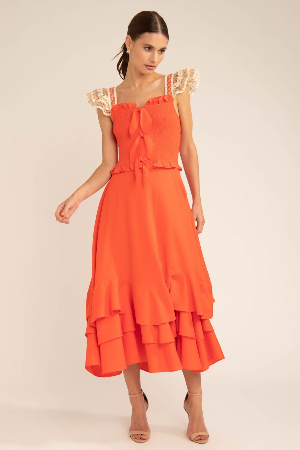 Vestido mídi nó desert laranja
