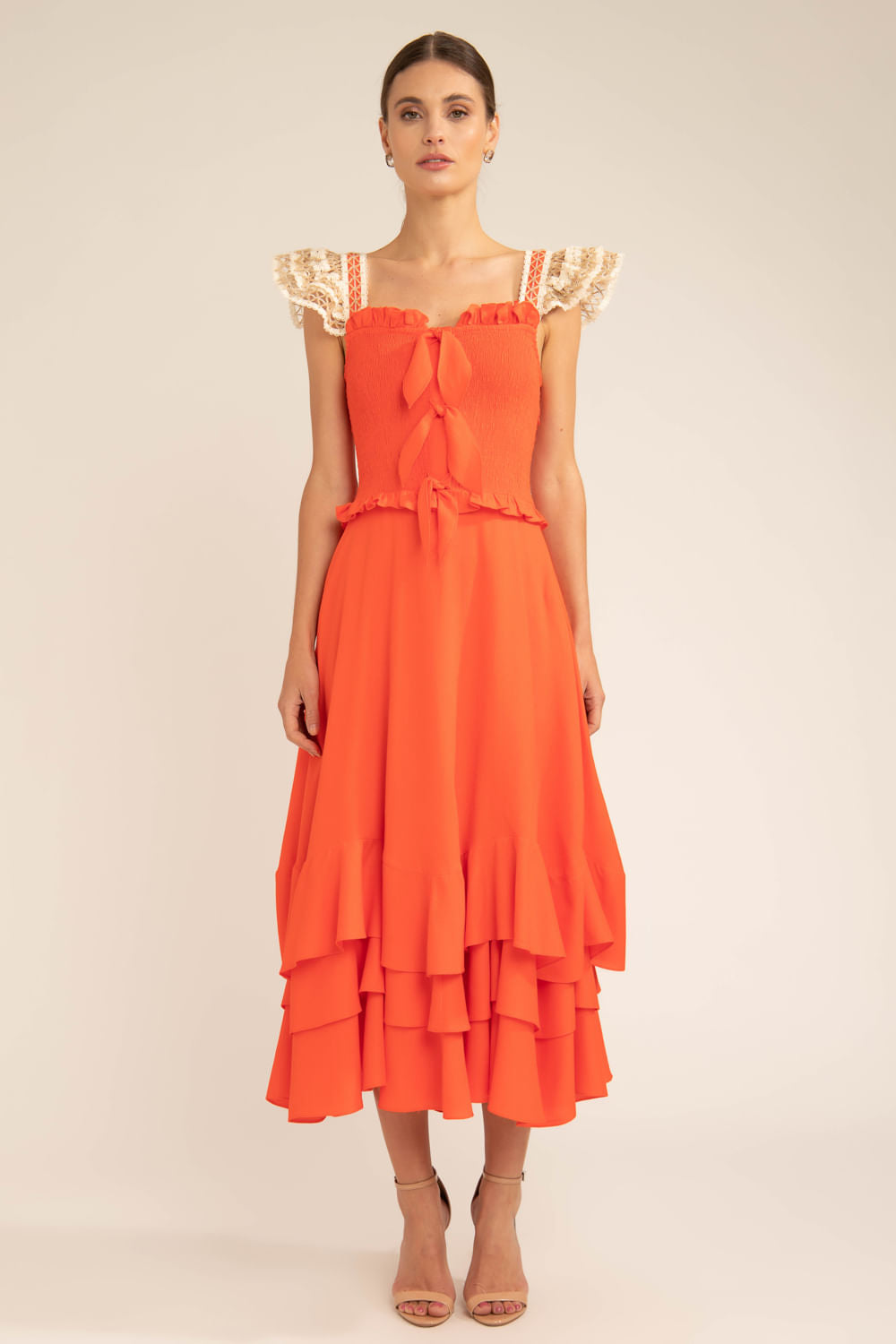 Vestido mídi nó desert laranja