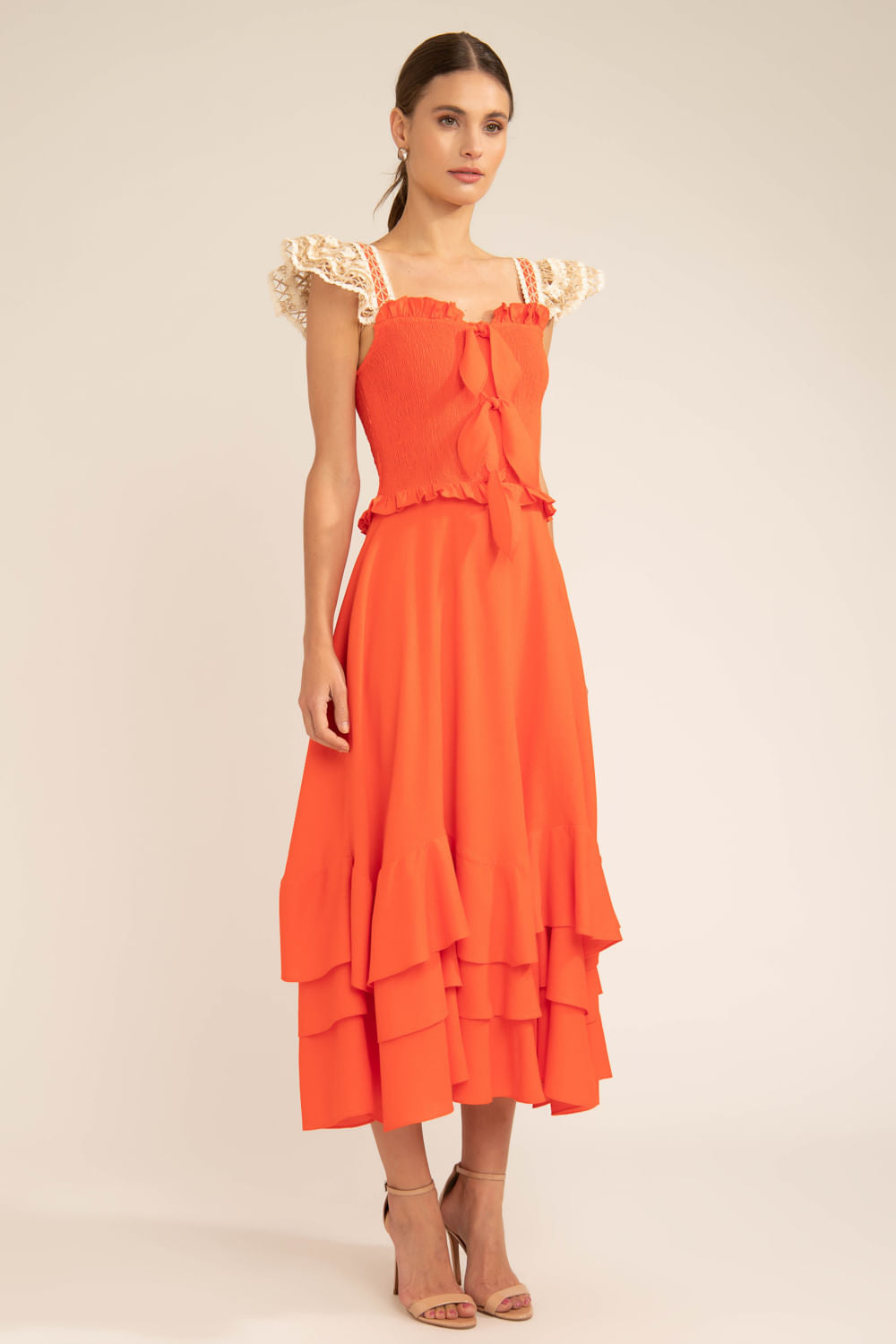 Vestido mídi nó desert laranja