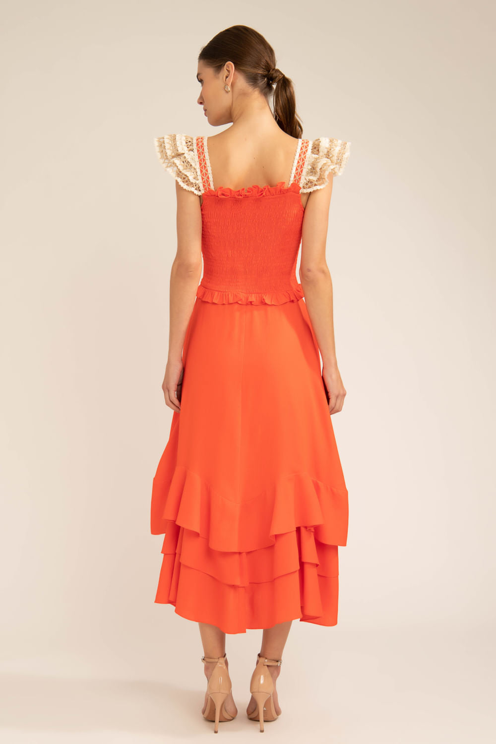 Vestido mídi nó desert laranja