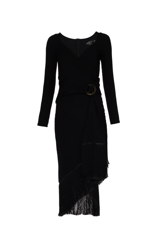 VESTIDO MÍDI ASSIMÉTRICO GEMINI PRETO