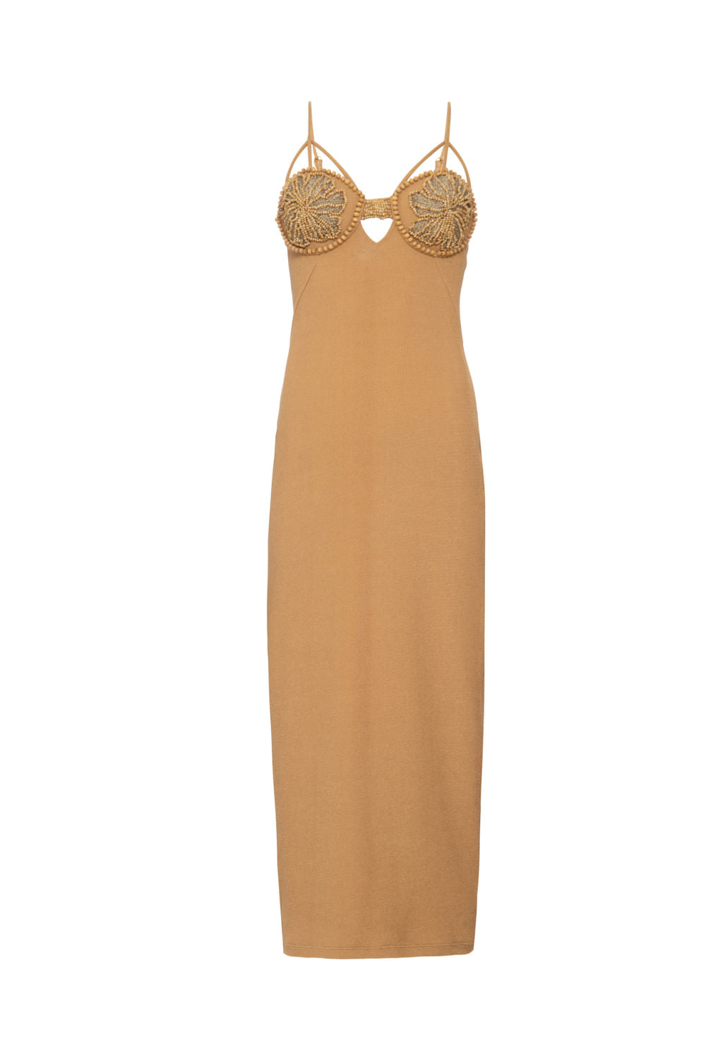 VESTIDO MÍDI BUSTO BORDADO GEMINI BEGE