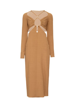 Vestido mÃ­di esferas gemini bege