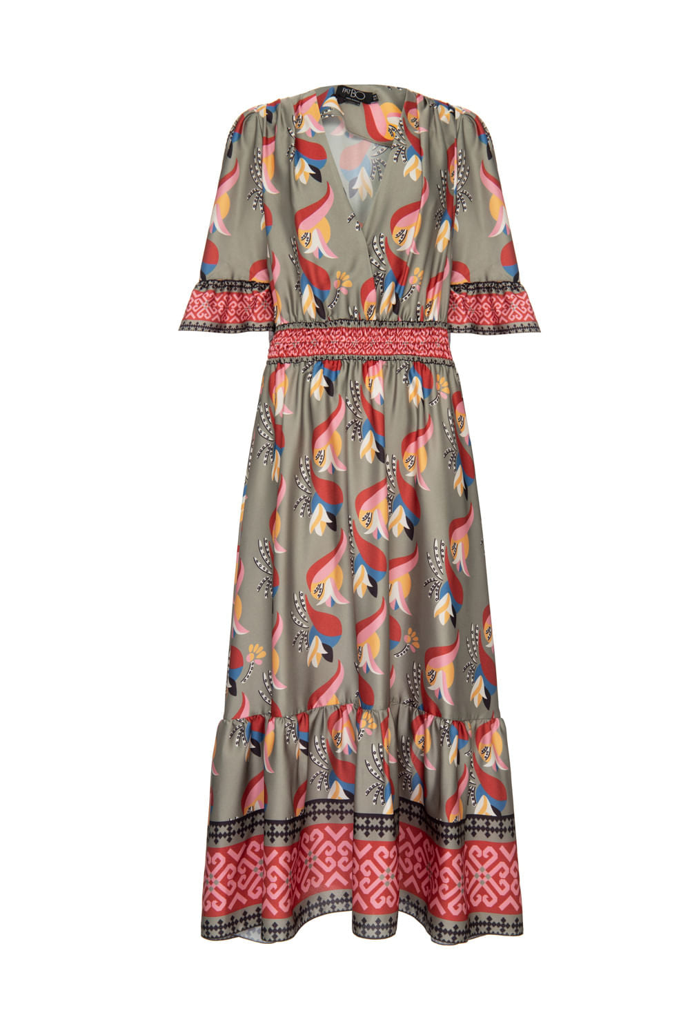 Vestido mÃ­di lastex zaya retrÃ´ verde