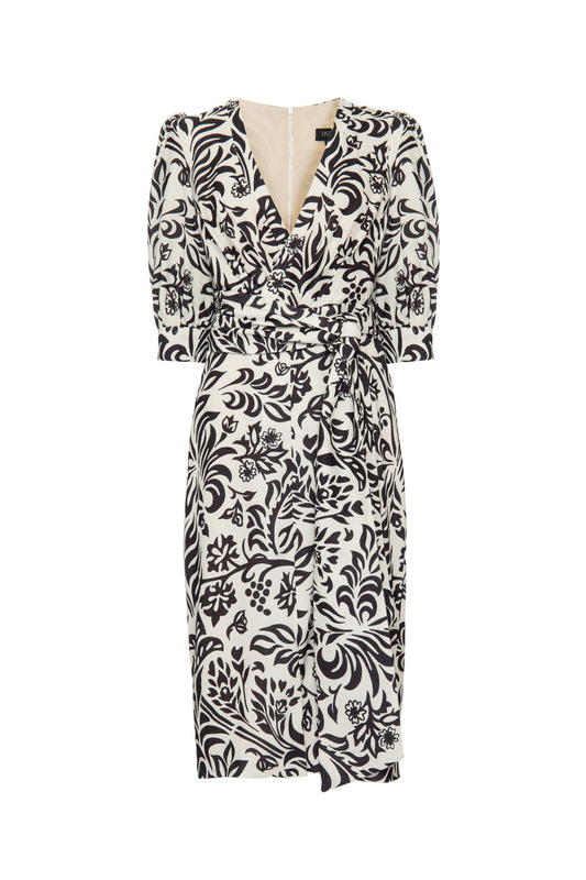 VESTIDO MÍDI RETO TROPICAL GRÁFICO OFF WHITE