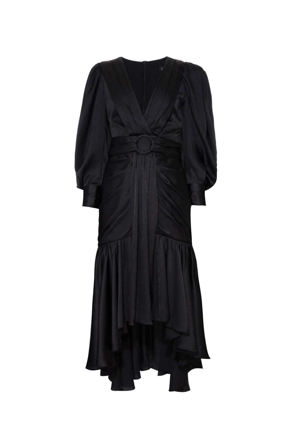 VESTIDO MÍDI CETIM STATEMENT PRETO