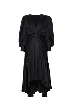 VESTIDO MÍDI CETIM STATEMENT PRETO