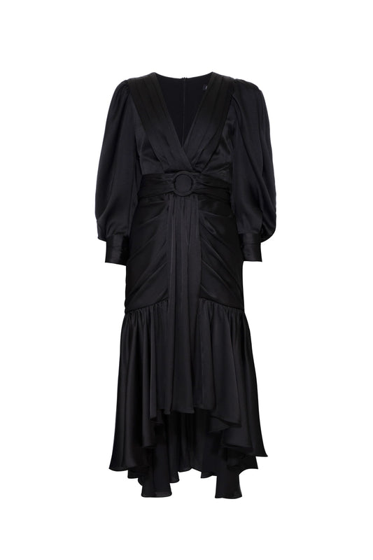 VESTIDO MÍDI CETIM STATEMENT PRETO