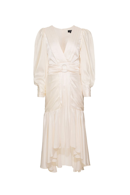 VESTIDO MÍDI CETIM STATEMENT OFF WHITE