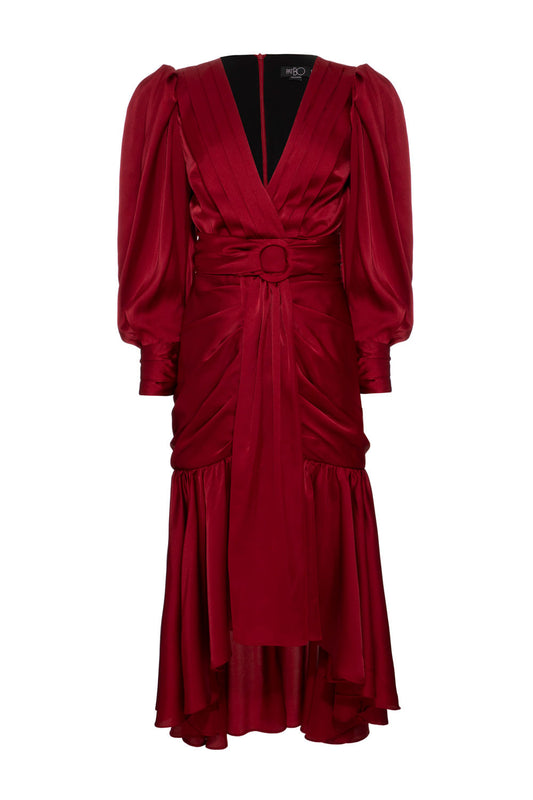 VESTIDO MÍDI CETIM STATEMENT VERMELHO