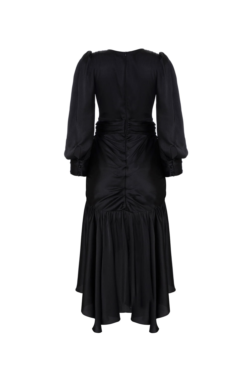 VESTIDO MÍDI CETIM STATEMENT PRETO