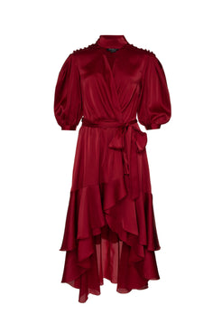 VESTIDO MÍDI ASSIMÉTRICO CETIM STATEMENT VERMELHO