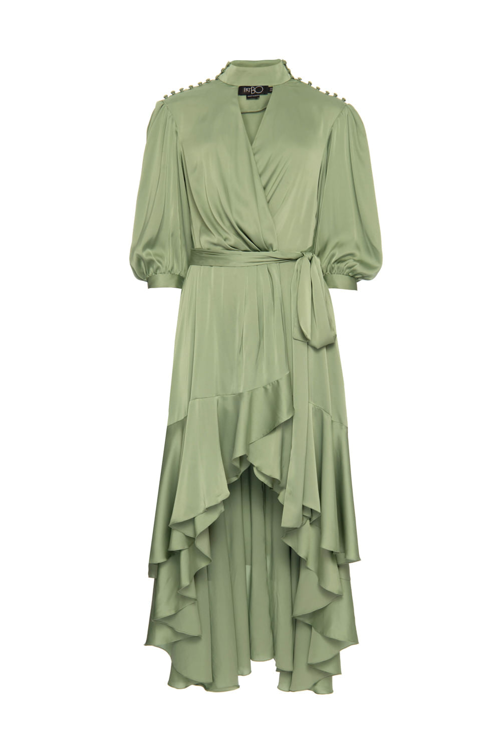 VESTIDO MÍDI ASSIMÉTRICO CETIM STATEMENT VERDE