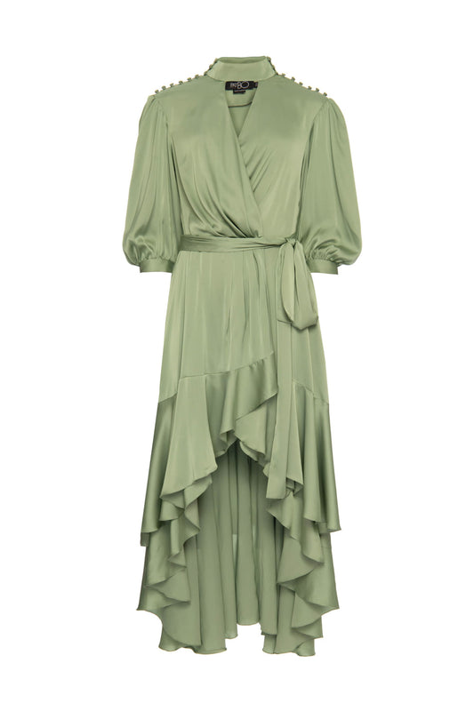 VESTIDO MÍDI ASSIMÉTRICO CETIM STATEMENT VERDE