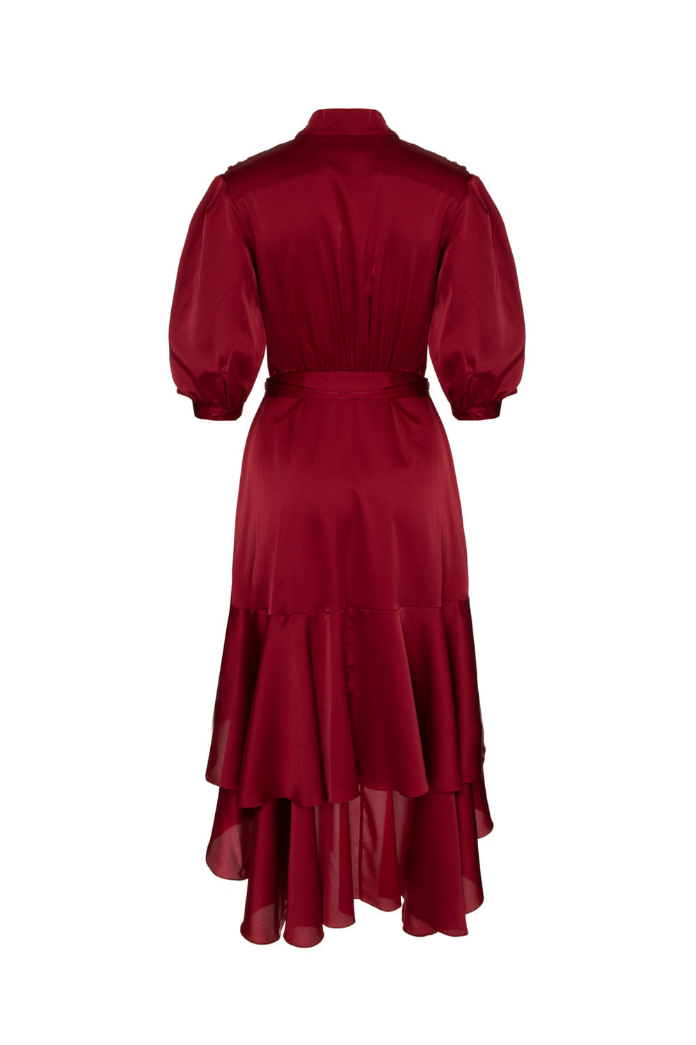 VESTIDO MÍDI ASSIMÉTRICO CETIM STATEMENT VERMELHO