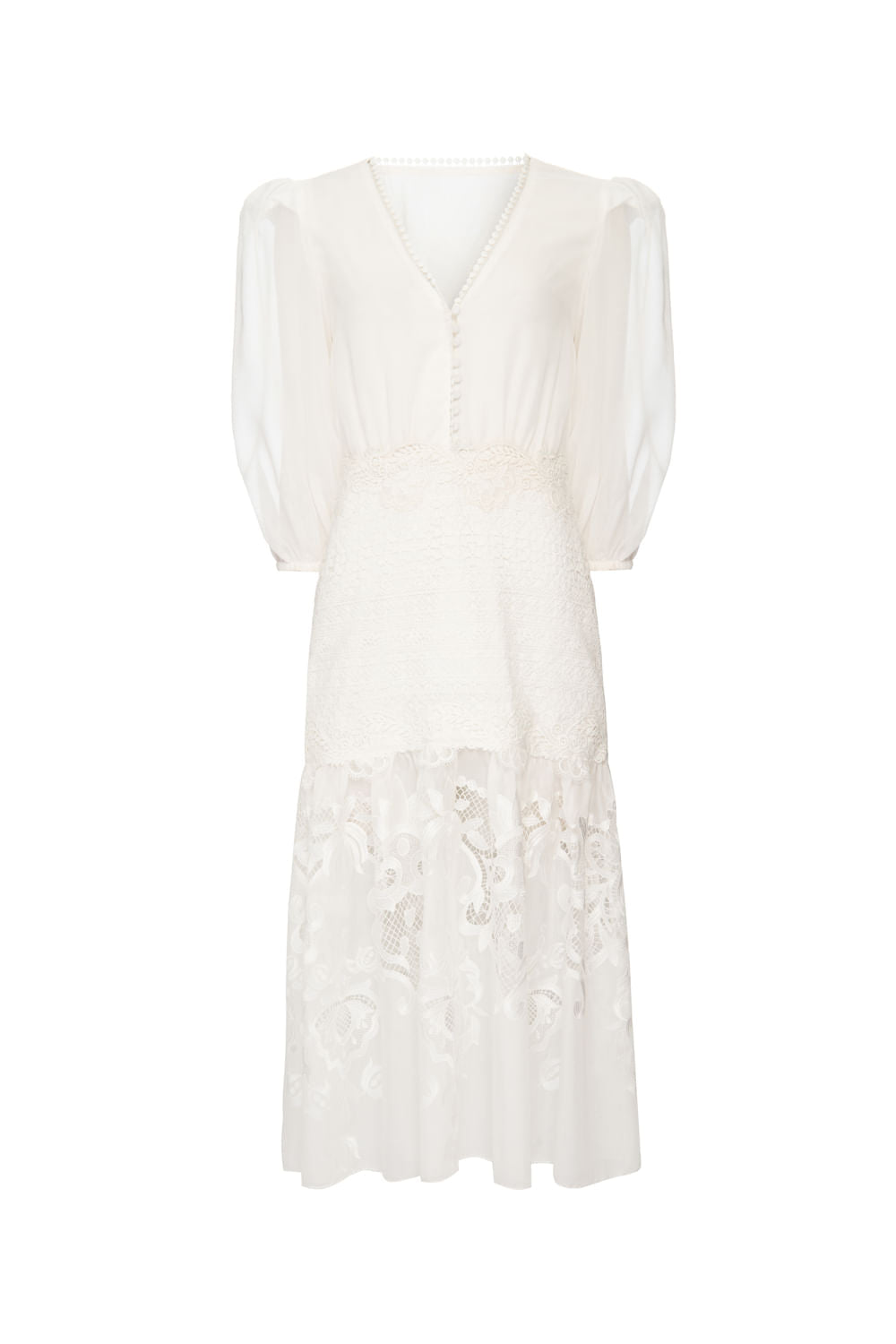 Vestido mÃ­di clear lace off white