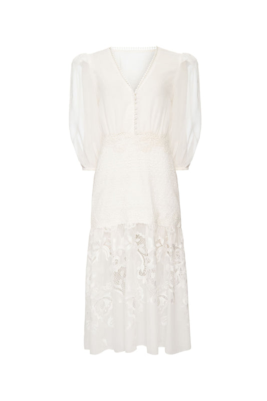VESTIDO MÍDI CLEAR LACE OFF WHITE