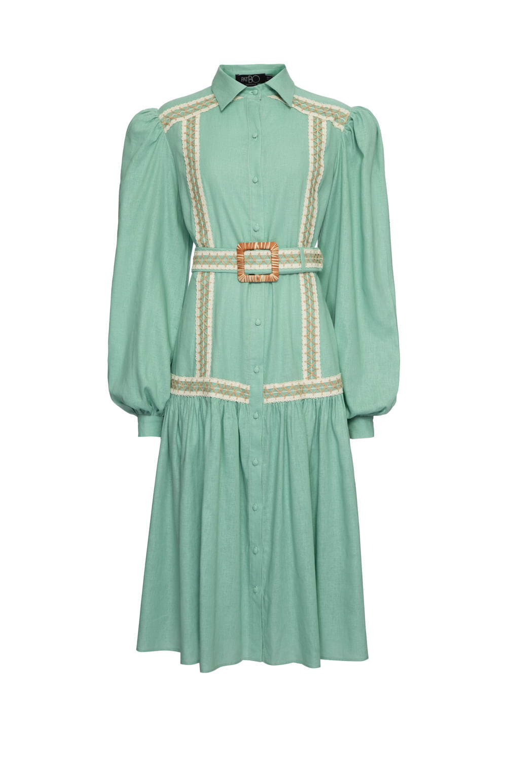 VESTIDO MÍDI LINHO ENTREMEIO VERDE