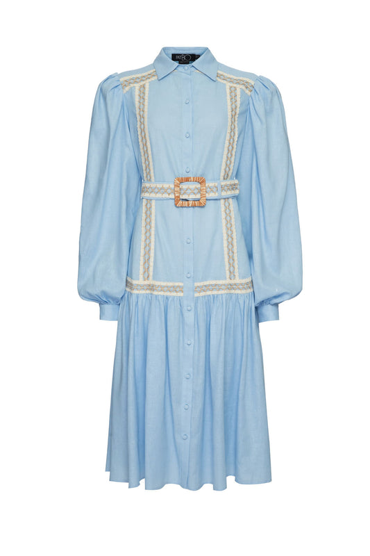 VESTIDO MÍDI LINHO ENTREMEIO AZUL