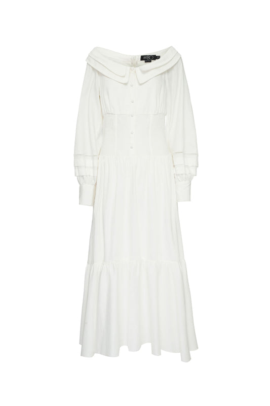 VESTIDO MÍDI OMBRO A OMBRO OFF WHITE