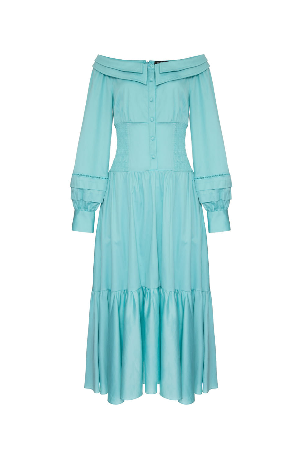 VESTIDO MÍDI OMBRO A OMBRO AZUL