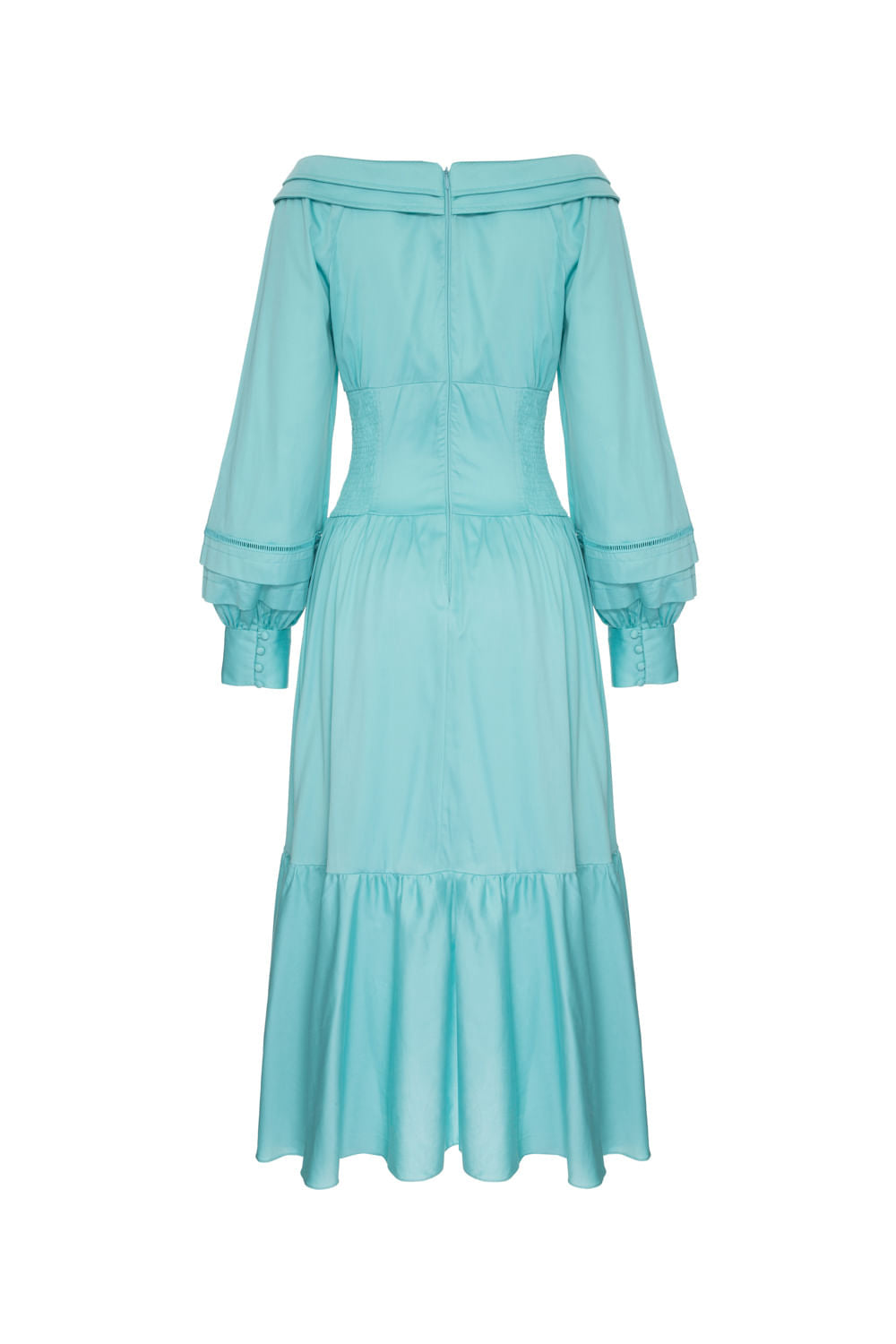 VESTIDO MÍDI OMBRO A OMBRO AZUL