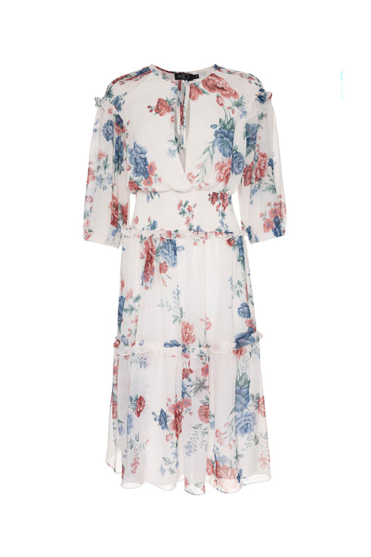 VESTIDO MÍDI FLORAL OLGA OFF WHITE