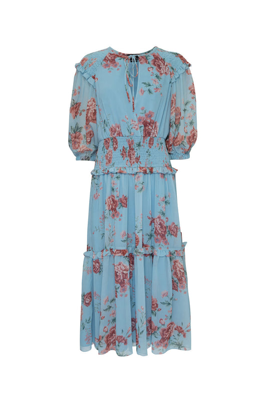 VESTIDO MÍDI FLORAL OLGA AZUL