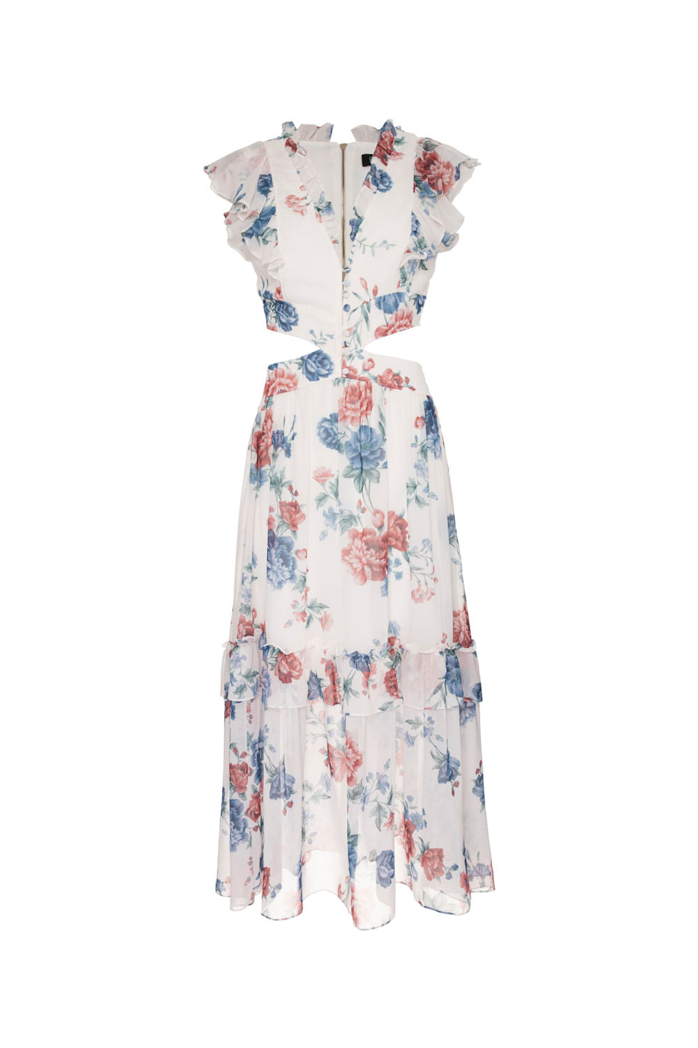 VESTIDO MÍDI RECORTES FLORAL OLGA OFF WHITE