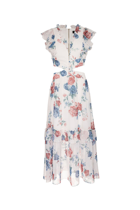 VESTIDO MÍDI RECORTES FLORAL OLGA OFF WHITE