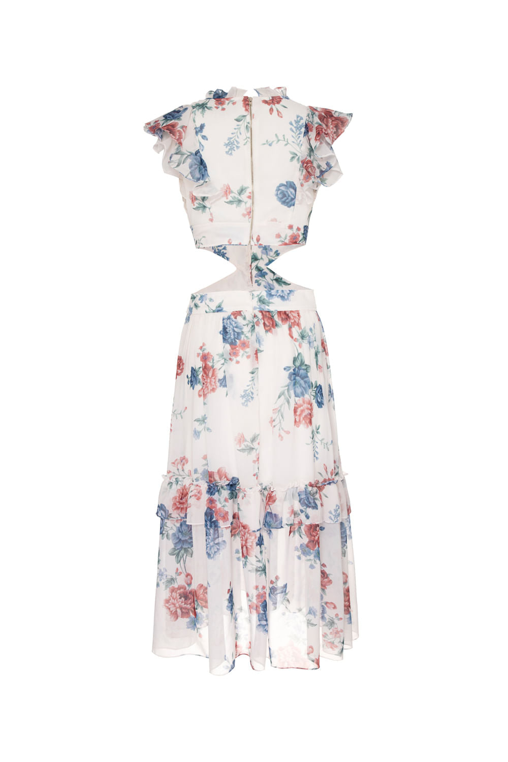VESTIDO MÍDI RECORTES FLORAL OLGA OFF WHITE