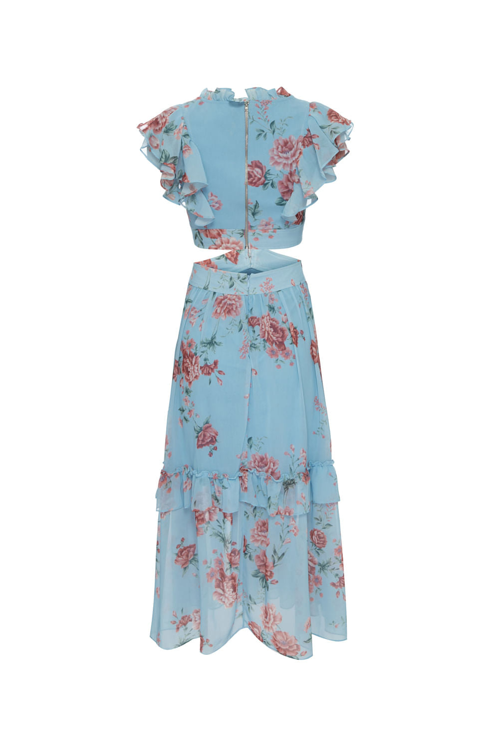 VESTIDO MÍDI RECORTES FLORAL OLGA AZUL