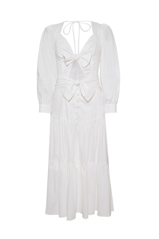 VESTIDO MÍDI AMARRAÇÕES TRICOLINE  OFF WHITE