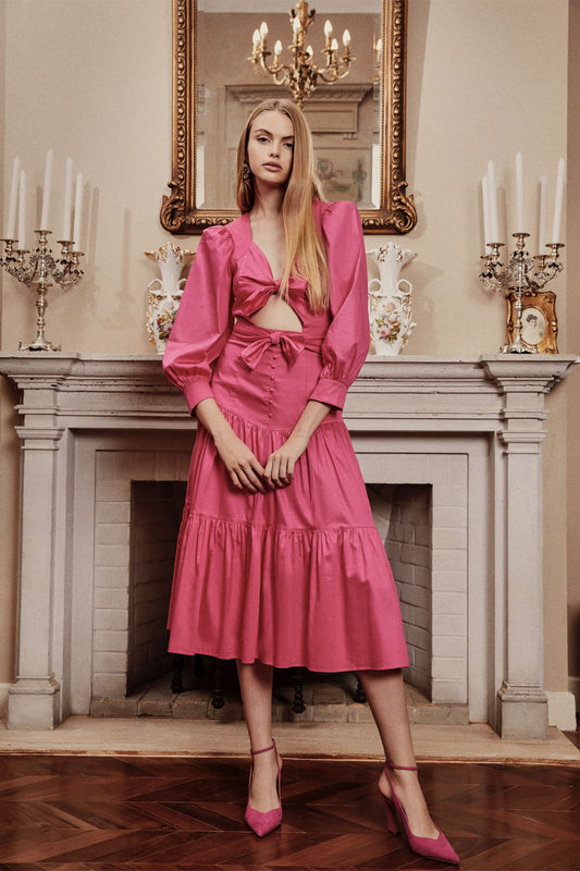 VESTIDO MÍDI AMARRAÇÕES TRICOLINE  PINK