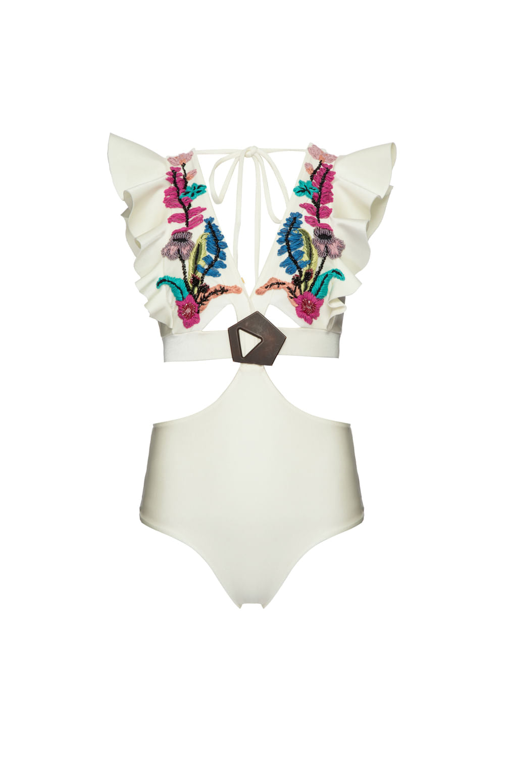 BODY DE BEACH ROSA SELVAGEM COM BORDADO E TELA OFF WHITE