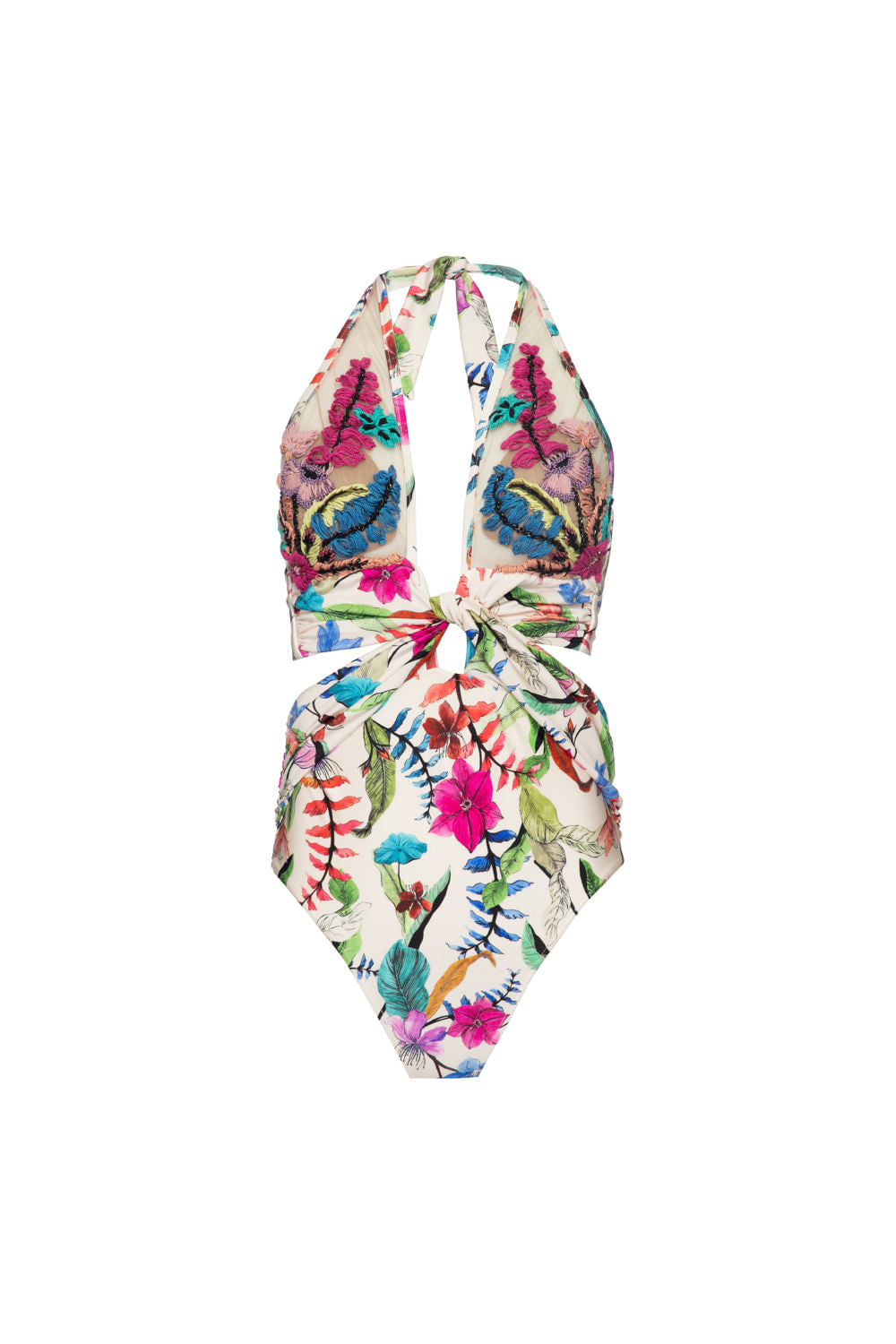 BODY DE LYCRA ZAMIA COM BORDADO OFF WHITE
