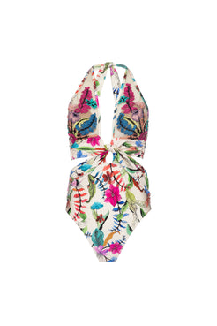 BODY DE LYCRA ZAMIA COM BORDADO OFF WHITE