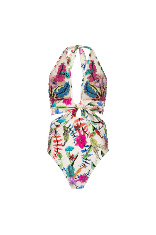 BODY DE LYCRA ZAMIA COM BORDADO OFF WHITE
