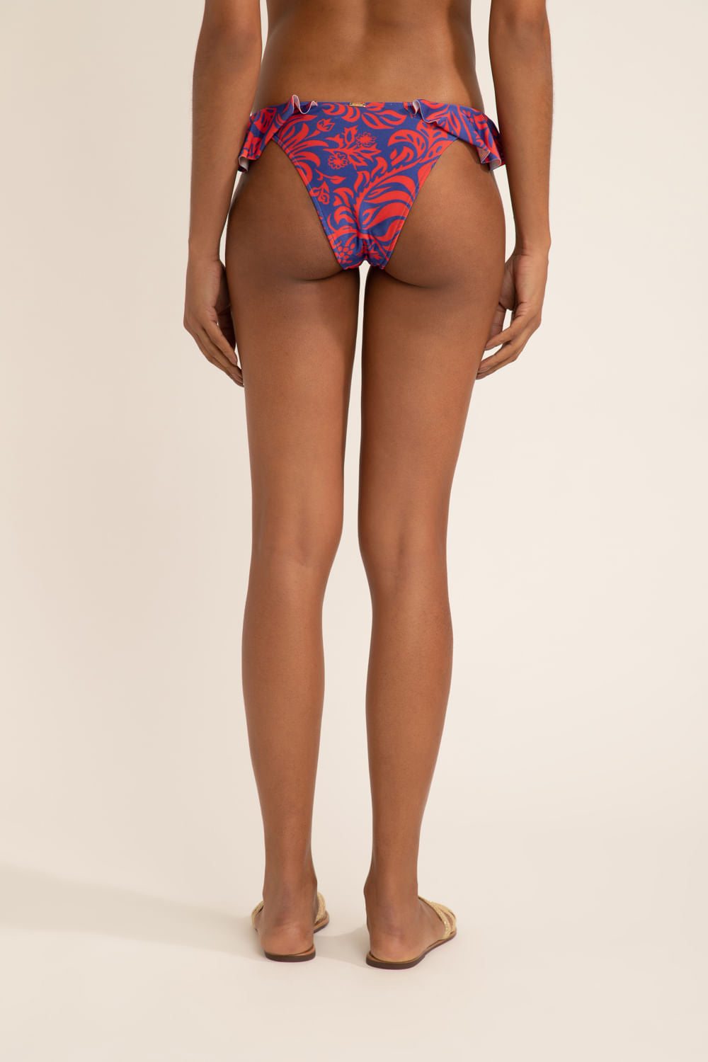 CALCINHA BIQUÍNI BABADO TROPICAL GRÁFICO AZUL