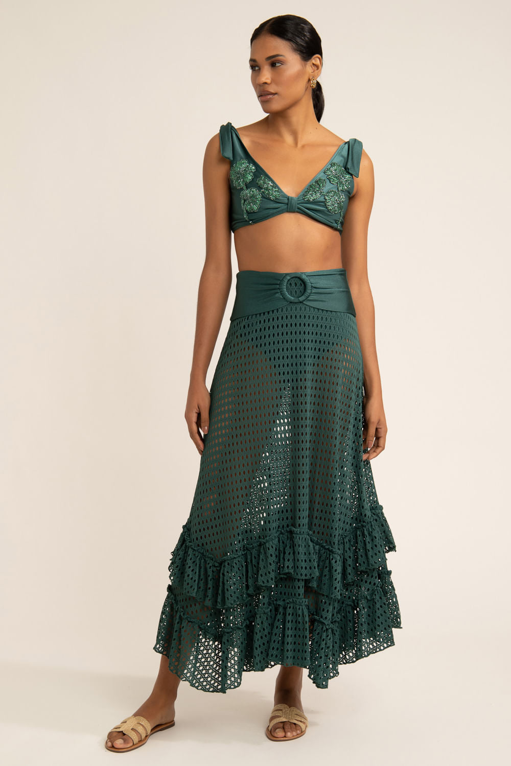 SAIA LONGA TELA LYCRA STRIPS VERDE