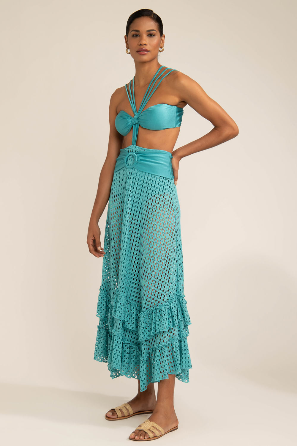 SAIA LONGA TELA LYCRA STRIPS AZUL